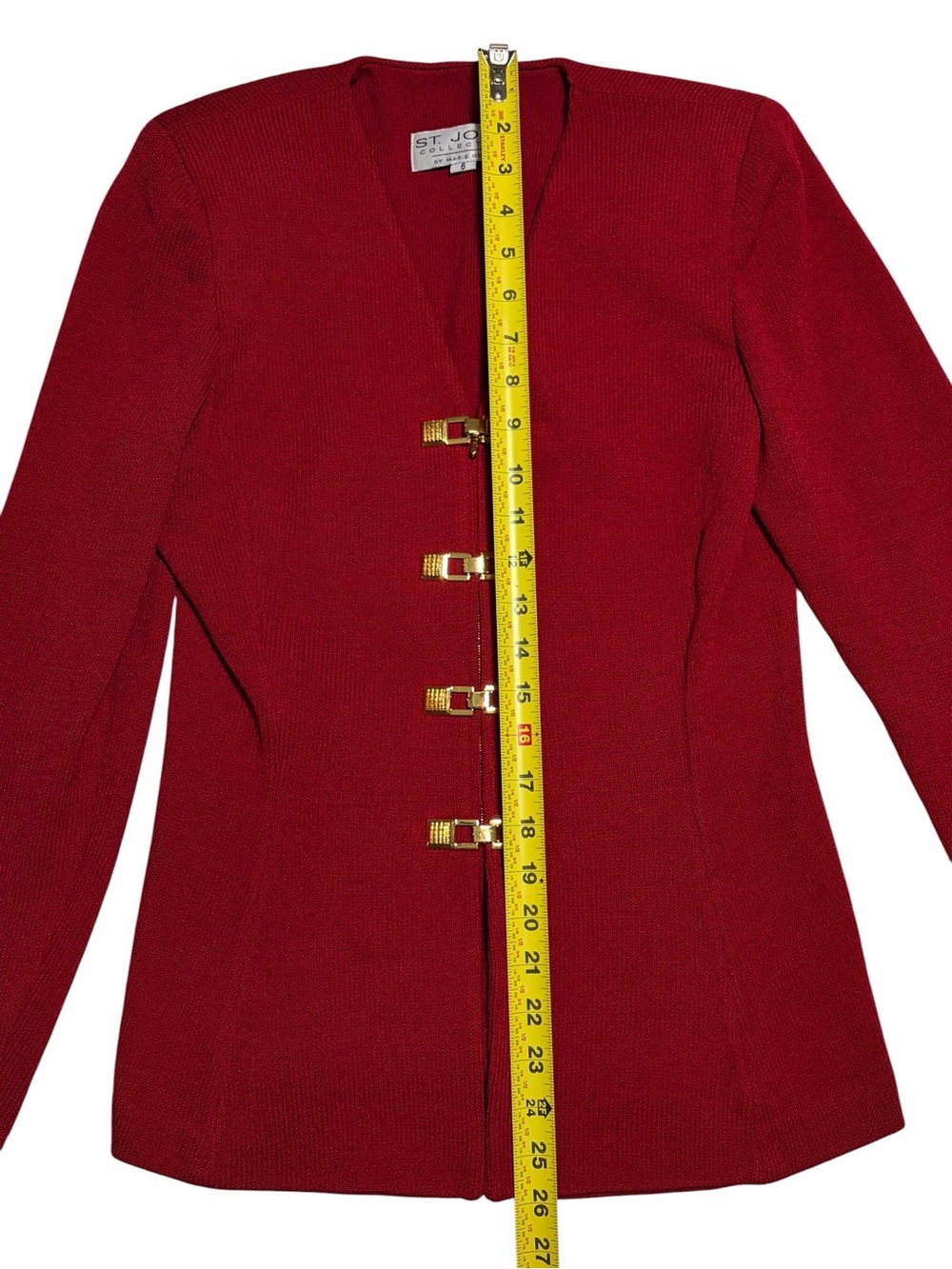 ST. JOHN Santana Knit Suit V-Neck Jacket with Gold Hardware - Picture 6 of 14